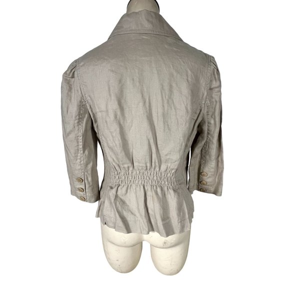 Juicy Couture women's tan linen jacket size Medium gathered waist, pockets - Picture 3 of 9